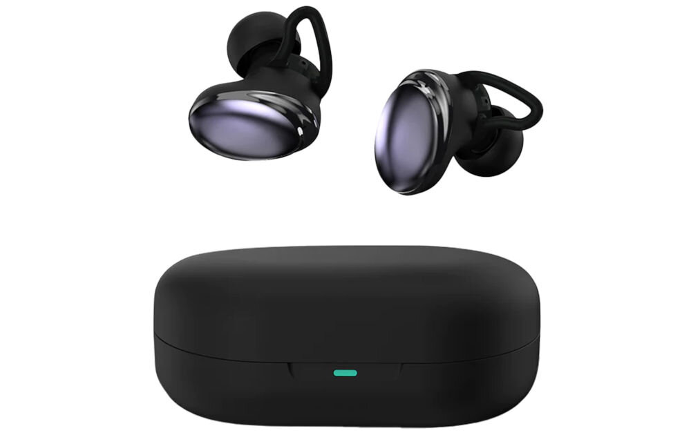 HiFuture FUSION Earbuds dokanałowe LDAC wysoka jakość audio, etui z słuchawkami dokanałowymi od frontu na białym tle