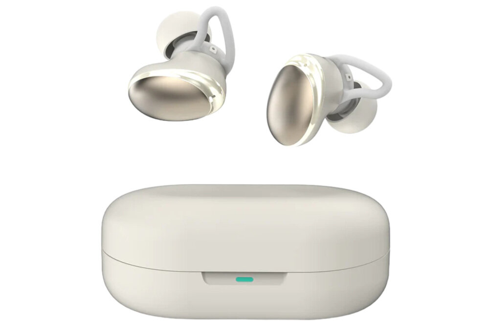 HiFuture FUSION Earbuds wodoodporność IPX5 sport, etui z słuchawkami dokanałowymi od frontu na białym tle