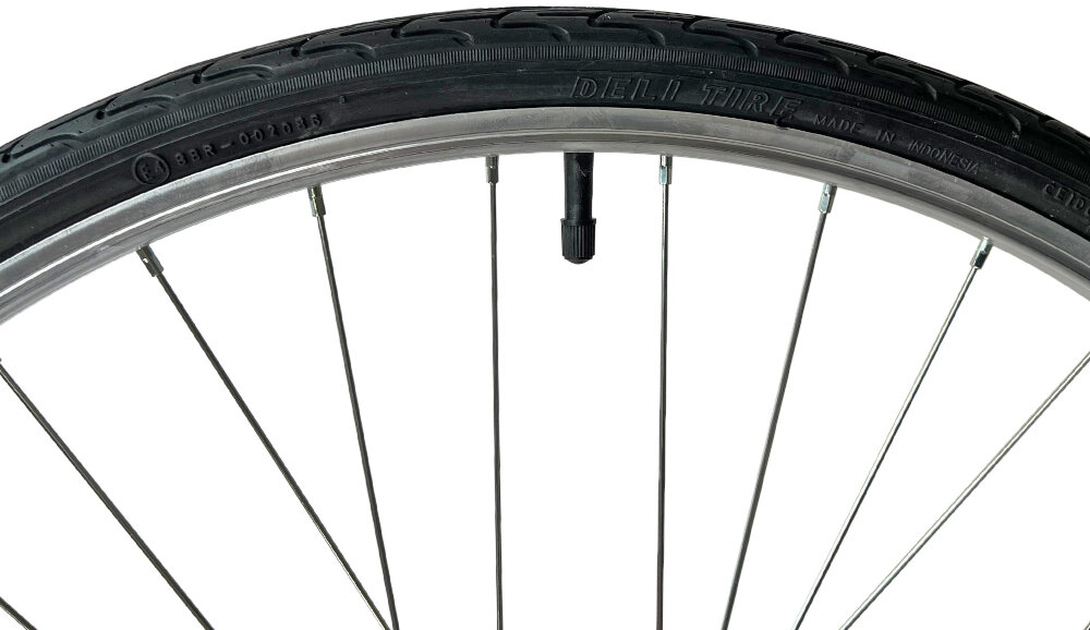Rower miejski z koszykiem ESPERIA Scirocco Siviglia 6B 26 cali damski Szaro-zielony kola rozmiar 26 cali latwe pokonywanie roznych przeszkod waskie opony Deli Tire regularne sprawdzanie cisnienia powietrza wartosc na bocznej czesci opony