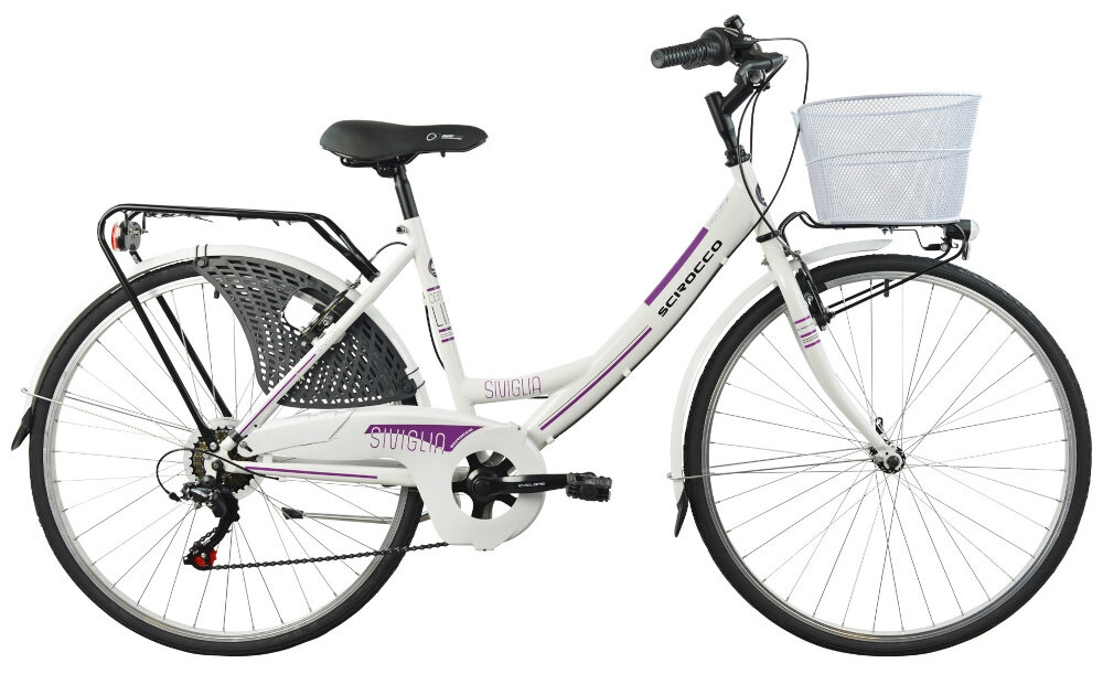 Rower miejski ESPERIA Scirocco Siviglia 6B 26 cali damski Biało-fioletowy dla kobiet do jazdy po sciezkach rowerowych i ulicach wygodne podrozowanie praktyczny ekologiczny srodek transportu