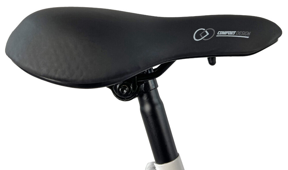 Rower miejski ESPERIA Scirocco Siviglia 6B 26 cali damski Biało-fioletowy siodelko wygodne komfortowe ergonomiczne minimalizuje nacisk na punkty kontaktu z cialem odpowiednie podparcie dla kosci siedzacych szerokie grubo wyscielane