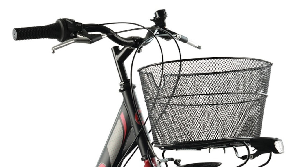 Rower miejski ESPERIA Scirocco Siviglia 6B 26 cali damski Czarno-czerwony koszyk metalowy pojemny na kierownicy