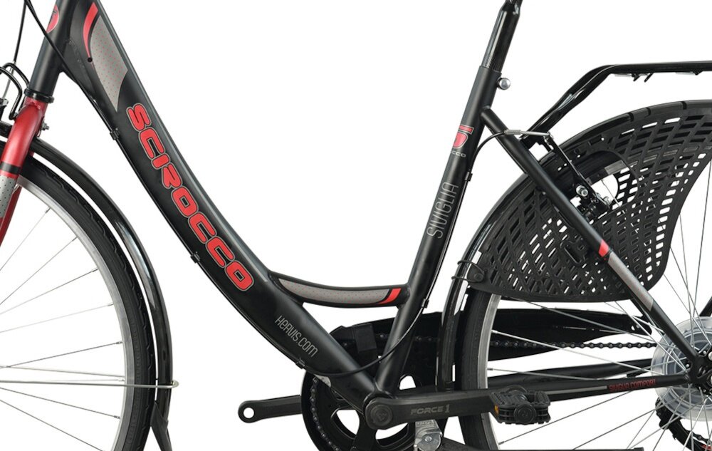 Rower miejski ESPERIA Scirocco Siviglia 6B 26 cali damski Czarno-czerwony rama 18-calowa stalowa bardzo dobrze tlumi wibracje rower niemal plynie bardzo wytrzymala latwa w naprawie wybor rozmiaru ramy Twoj wzrost mierzony w zrelaksowanej pozycji typ roweru dla osob o wzroscie od 150 do 175 cm