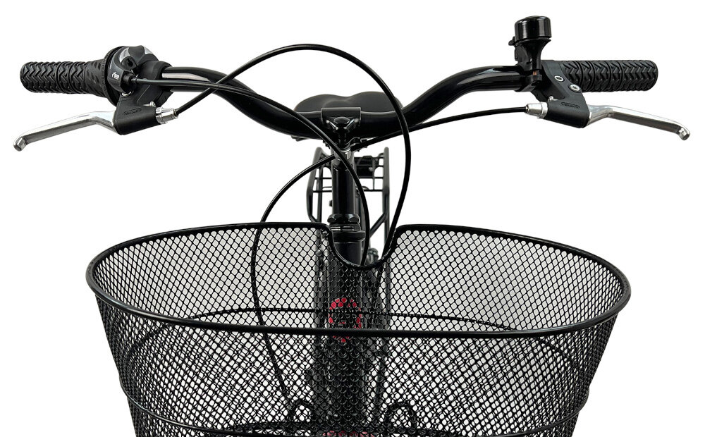 Rower miejski ESPERIA Scirocco Siviglia 6B 26 cali damski Czarno-czerwony stalowa kierownica latwa w utrzymaniu czystosci odporna na uszkodzenia mechaniczne precyzyjne kierowanie rowerem maksymalna przyczepnosc zapobiega poslizgowi dloni profilowana konstrukcja