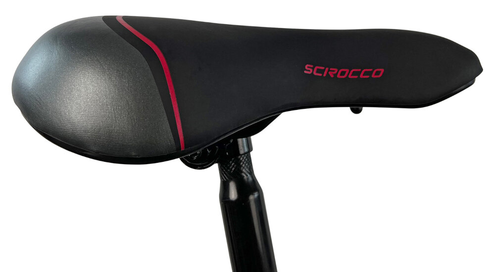Rower miejski ESPERIA Scirocco Siviglia 6B 26 cali damski Czarno-czerwony siodelko wygodne komfortowe ergonomiczne minimalizuje nacisk na punkty kontaktu z cialem odpowiednie podparcie dla kosci siedzacych szerokie grubo wyscielane