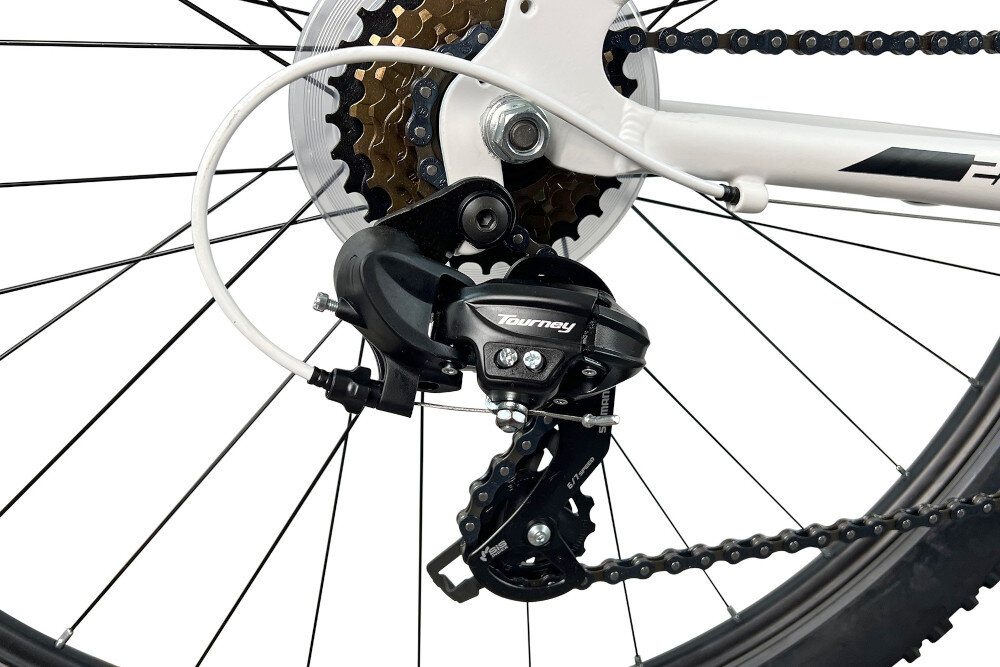 Rower górski MTB ESPERIA 7507D Flash D17 27.5 cala damski Biało-różowy 18 bigow przerzutki SHIMANO Tourney duza wytrzymalosc sprawne dzialanie plynna bezproblemowa zmiana biegow