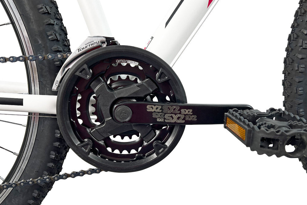 Rower górski MTB ESPERIA 7507D Flash D17 27.5 cala damski Biało-różowy korba AMAR typu SXZ 24/34/42 wolnobieg SPARK typu 14-28T 6 Speed wytrzyma bardzo duzy nacisk na pedaly