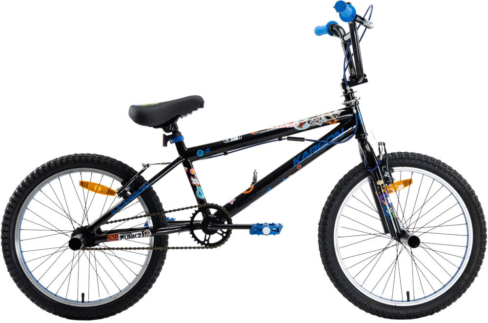 Rower dziecięcy KARBON BMX 20 cali dla chłopca Czarno-niebieski w niebieskim kolorze pegi osłona łańcucha wygodne siodełko dla dzieci w wieku od 6 do 8 lat