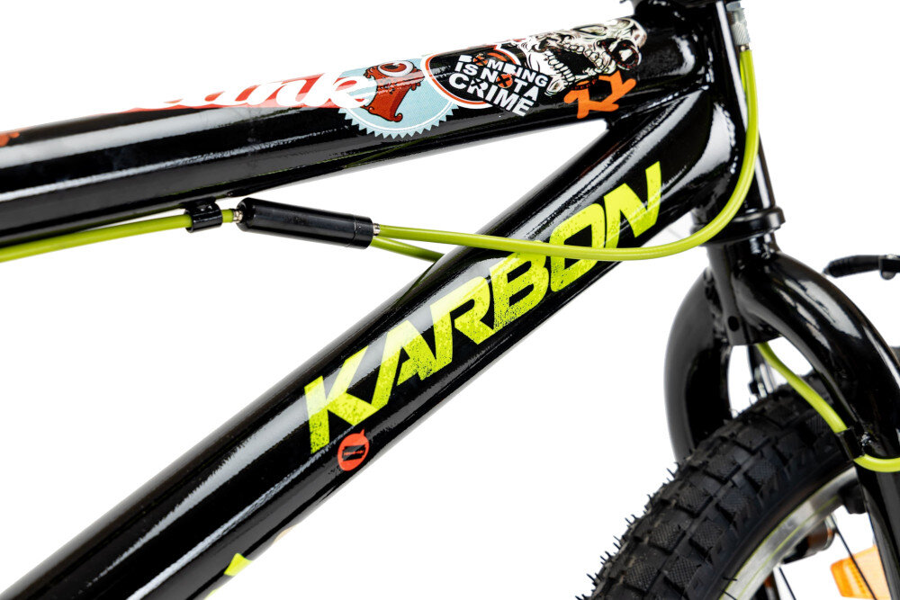 Rower dziecięcy KARBON BMX 20 cali dla chłopca Czarno-limonkowy rama stalowa 10-calowa trwala odporna na uszkodzenia mechaniczne