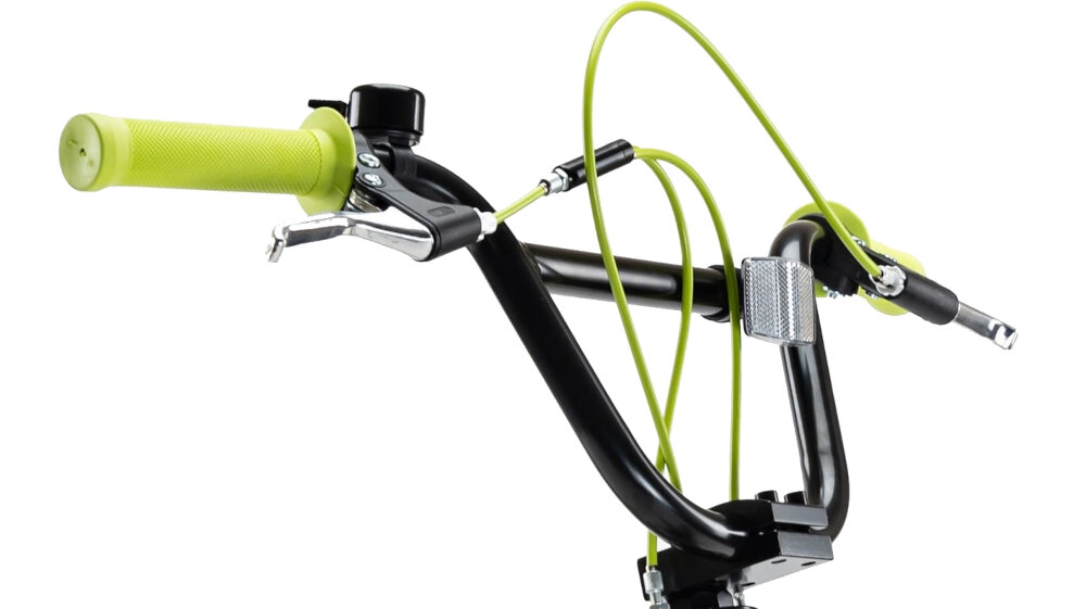 Rower dziecięcy KARBON BMX 20 cali dla chłopca Czarno-limonkowy kierownica ze stali antyposlizgowy material dzwonek