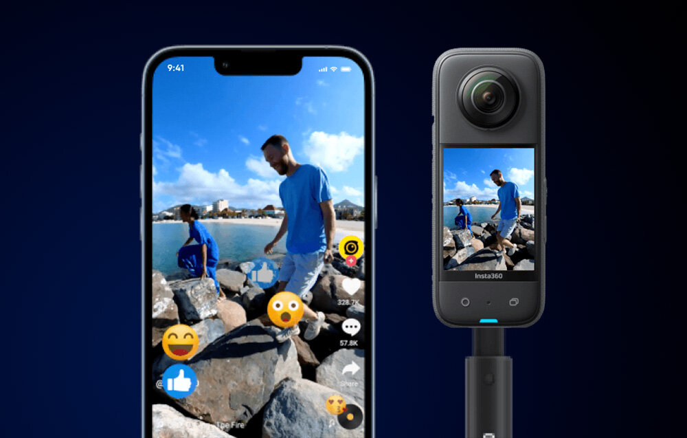Kamera sferyczna 360 INSTA360 X3 - widok obiektywu kamery - mikrofony jakosc nagrania realizm podoz zycie