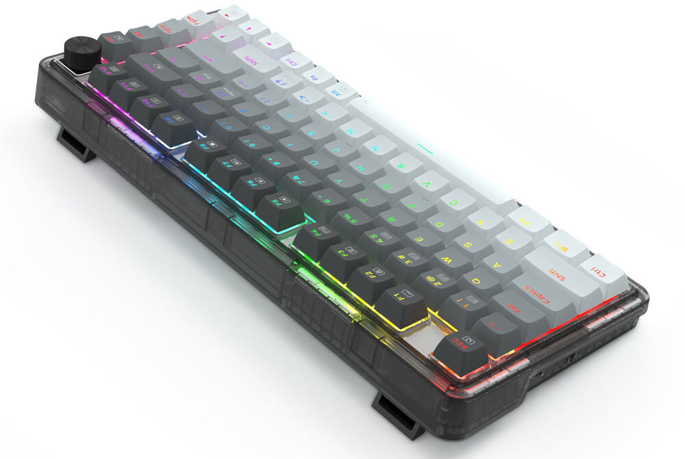 Klawiatura REDRAGON K673GG-RGB-PRO Ucal Pro dostosowana do Ciebie oferuje dedykowane oprogramowanie umożliwiające tworzenie własnych trybów podświetlenia, przypisywanie makr oraz konfigurowanie skrótów klawiszowych produkt na białym tle pod skosem