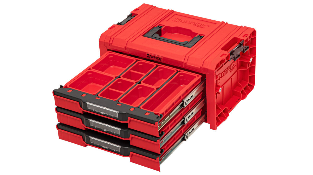 Skrzynia na narzędzia QBRICK Drawer 3 Toolbox Expert Pro Red Ultra HD wytrzymałe tworzywo rygorystyczne testy udarnościowe