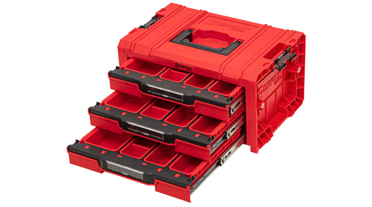 Skrzynia na narzędzia QBRICK Drawer 3 Toolbox Expert Pro Red Ultra HD przemyślany system szuflad przegródki kubełki