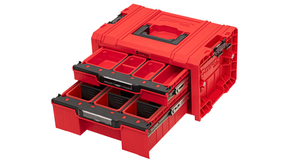 Skrzynia na narzędzia QBRICK Drawer 2 Toolbox Expert Pro Red Ultra HD przemyślany system szuflad przegródki kubełki