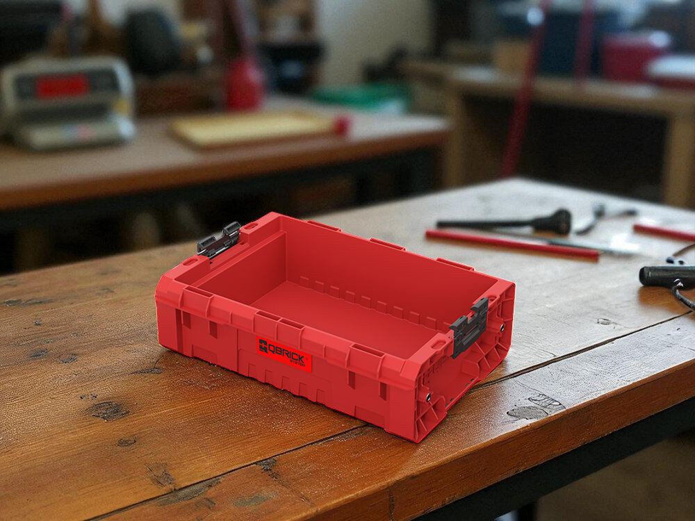 Skrzynia na narzędzia QBRICK Pro Box 2.0 130 Red Ultra HD modularna wytrzymała pojemność 9L do garażu i warsztatu - skrzynka na blacie w warsztacie