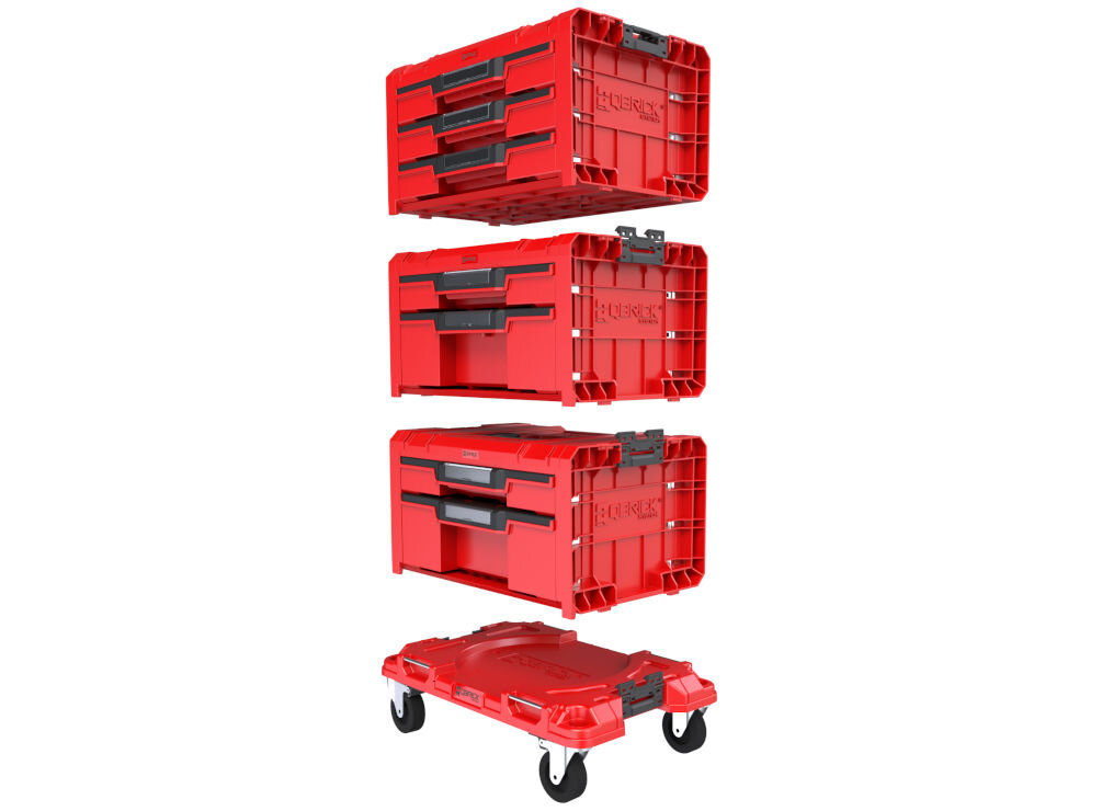 Skrzynia na narzędzia QBRICK PRO Drawer Workshop Set 3 Pro Red Ulta HD trzy przestronne moduły szuflad platforma transportowa modułowe przegródki