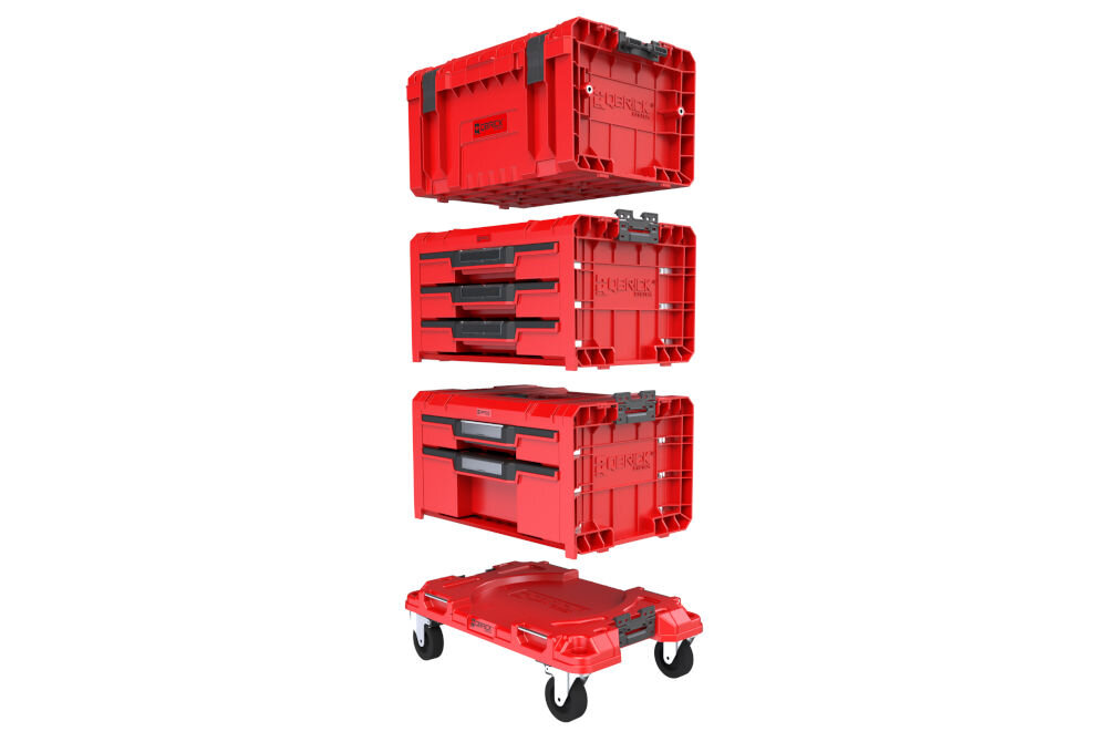 Skrzynia na narzędzia QBRICK Drawer Workshop Set 4 Pro Red Ulta HD dwa przestronne moduły szuflad platforma skrzynka narzędziowa transportowa modułowe przegródki