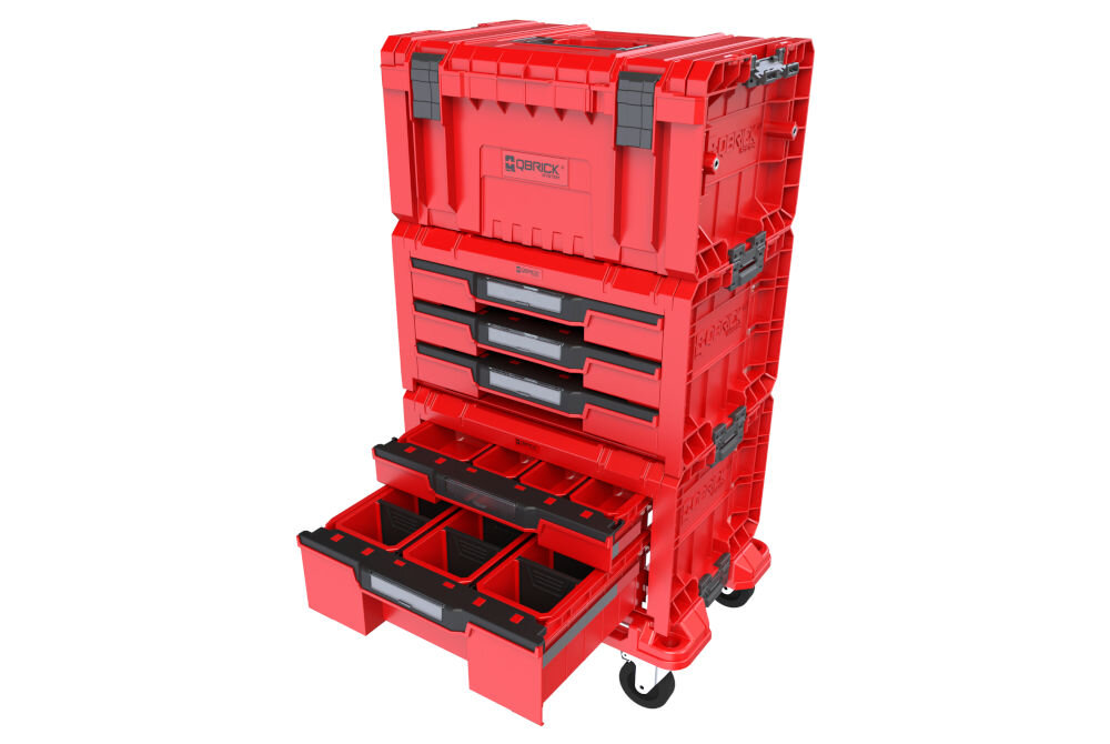 Skrzynia na narzędzia QBRICK Drawer Workshop Set 4 Pro Red Ulta HD idealne rozwiązanie dla szerokiego spektrum profesjonalistów, jak i również amatorów wszechstronność i wytrzymałość