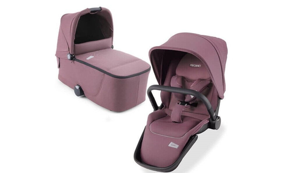 Wózek dziecięcy RECARO Sadena 2w1 Prime Pale Rose Bezpieczeństwo dziecka 5-punktowe pasy magnetyczna klamra Miękkie osłony pasów regulowany podnóżek siateczkowe wstawki Hamulce typu flip-flop