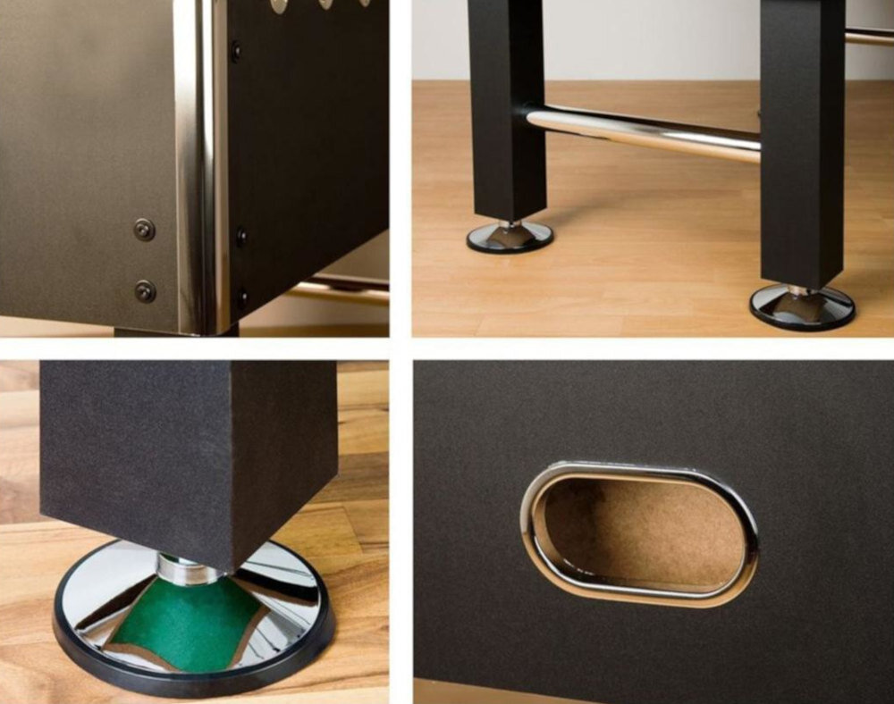 Stół do piłkarzyków ENERO Rival Solid metalowe regulowane stopki gumowe nakładki stabilność ochrona poprzeczki stabilizujące masywne nogi wymiary gra