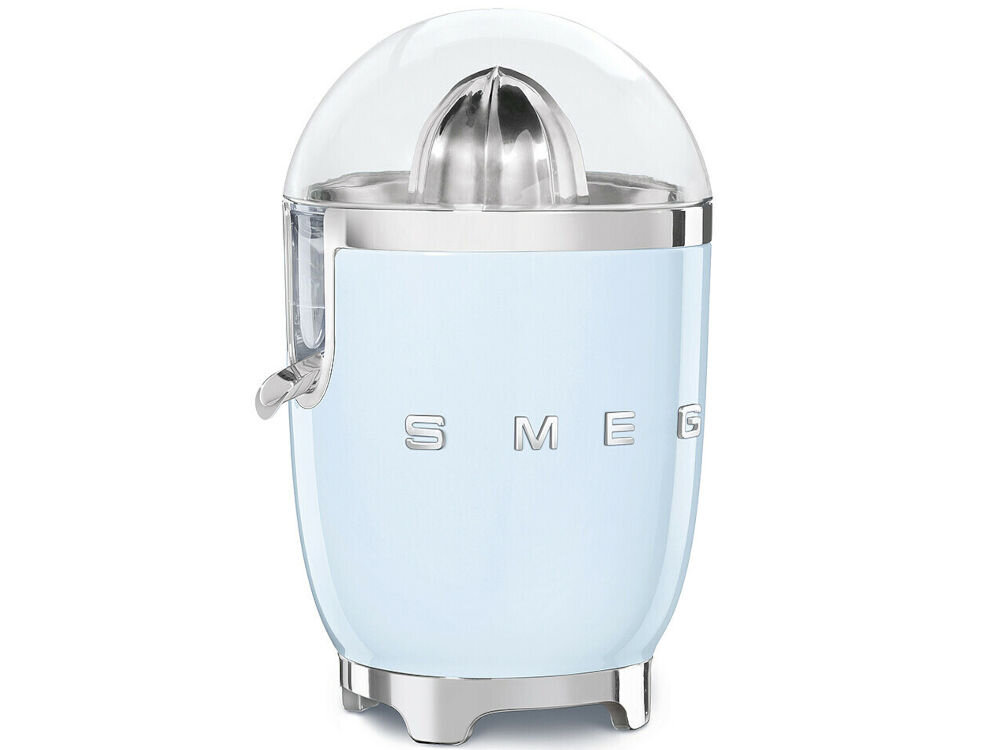 Wyciskarka do cytrusów SMEG CJF11PBEU Niebieski łatwa obsługa czyszczenie wygoda wyposażona w pokrywę ochrona przed kurzem pojemnik wyjmowane urządzenia higiena wygoda solidny wytrzymały stożek wyciskający stal nierdzewna 