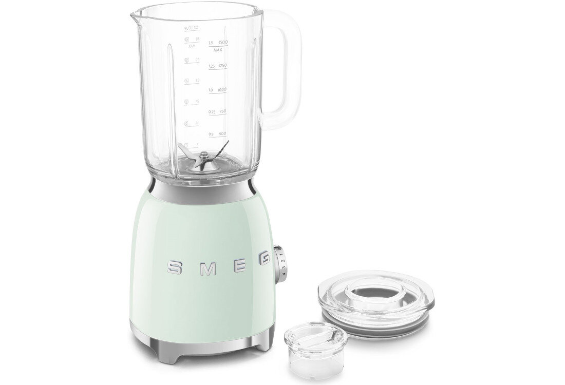Blender kielichowy SMEG BLF03PGEU Pastelowa zieleń kielich pojemność wykonanie Tritan™ Renew materiału wolnego od BPA Miarka i przezroczysta pokrywa ułatwienie precyzja odmierzanie składniki