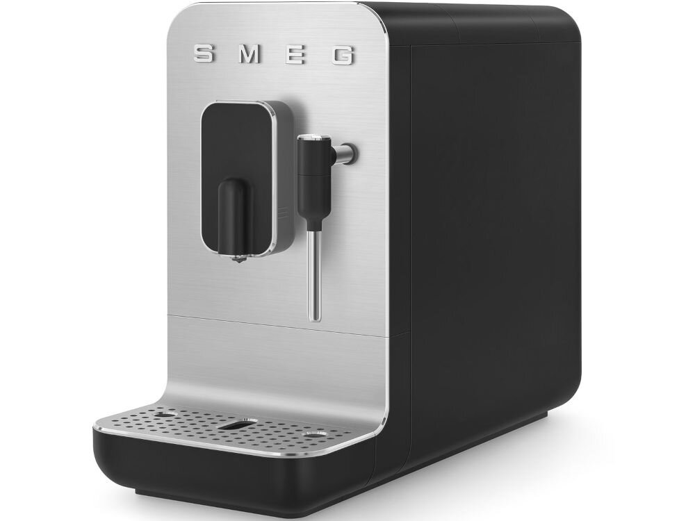 Ekspres SMEG BCC12BLMEU pojemnik na kawę 150 g zbiornik na wodę 1,4 l wygodny kilka filiżanek kawy zbiornik na fusy pojemność 7 porcji alarmy informujące zwiekszony komfort użytkowanie