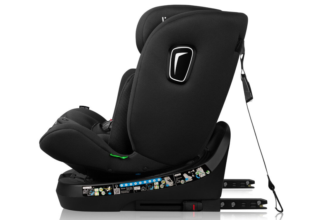 Fotelik samochodowy LIONELO Brave i-Size (0-36 kg) Czarny Intuicyjny montaż system ISOFIX pas TopTether wskaźniki instalacja tyłem kierunek jazda wzrost