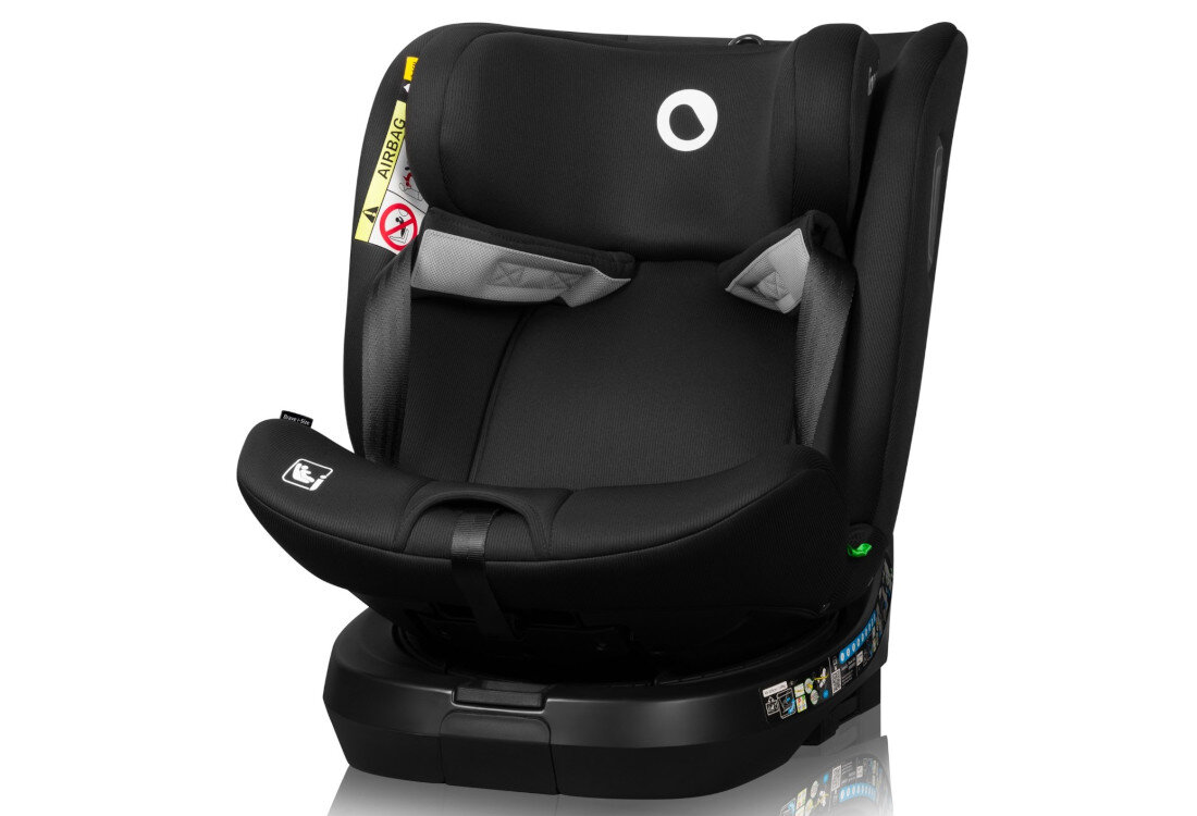 Fotelik samochodowy LIONELO Brave i-Size (0-36 kg) Czarny Wkładka redukcyjna lędźwiowa pianka EPE wygoda użytkowanie system Dri-Seat prawidłowe ułożenie