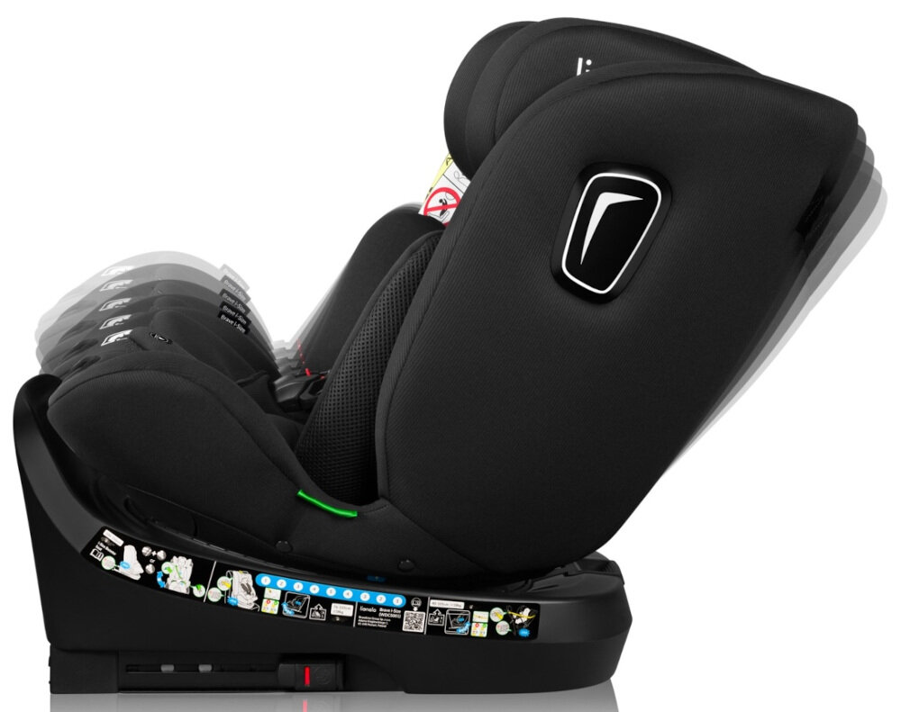 Fotelik samochodowy LIONELO Brave i-Size (0-36 kg) Czarny 5-stopniowa Regulacja pochylenia oparcia kierunek przodem tyłem jazda kierunek pozycja komfort drzemki