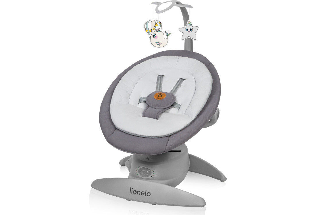 Bujaczek LIONELO Mell Szary Lekka konstrukcja przenoszenie antypoślizgowe podkładki ochrona Obrotowe siedzisko 360° regulacja kierunku bujania Trzy wielotorowe ruchy