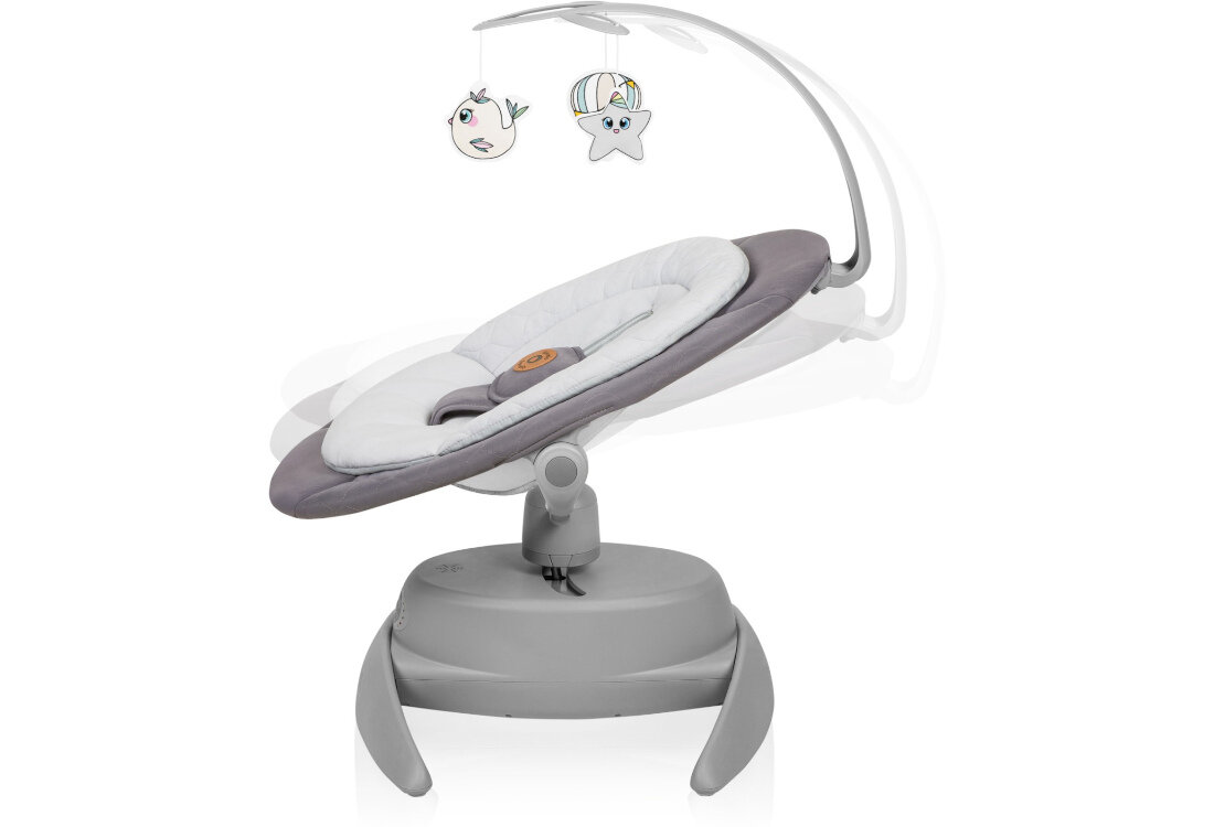 Bujaczek LIONELO Mell Szary 3-stopniowa regulacja pochylenia oparcia pozycja dostosowanie 12 wgranych melodii 2 dźwięki natury funkcja Bluetooth dźwięki