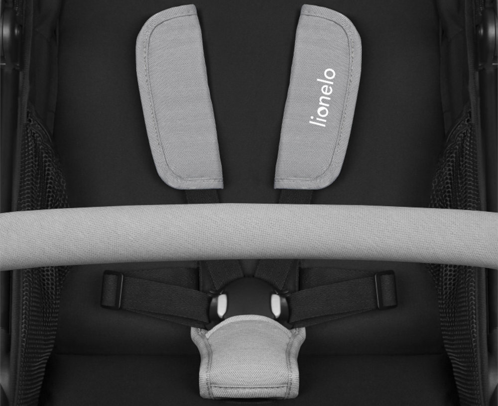 Wózek dziecięcy LIONELO Azura Czarno-szary Bezpieczeństwo 5-punktowe pasy komfort osłonki Magnetyczna klamra precyzja