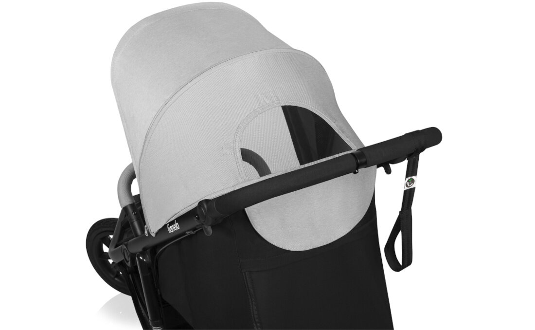 Wózek dziecięcy LIONELO Azura Czarno-szary Komfortowa budka XXL Wbudowany wizjer ochrona filtr UPF50+ powłoka hydrofobowa