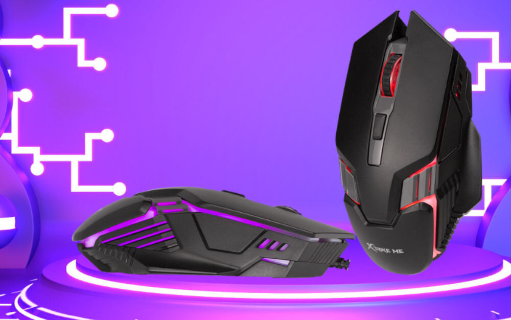 Mysz XTRIKE ME GM-110 optyczny sensor regulacja rozdzielczości w czterech poziomach 1200 1800 2400 3600 DPI częstotliwość 125 Hz