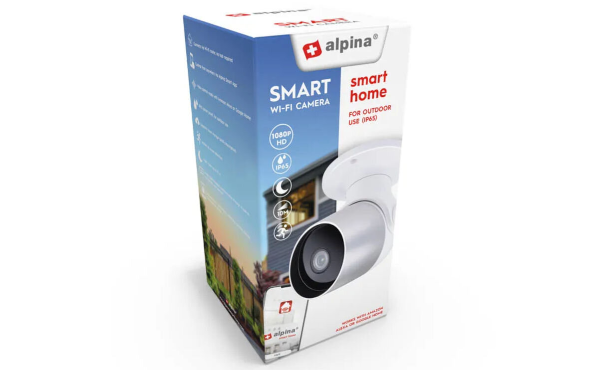 Kamera ALPINA 6467 Zewnętrzna, Wi-Fi, aplikacja, na żywo, dwukierunkowa, wifi, na białym tle opakowanie fabryczne kamery