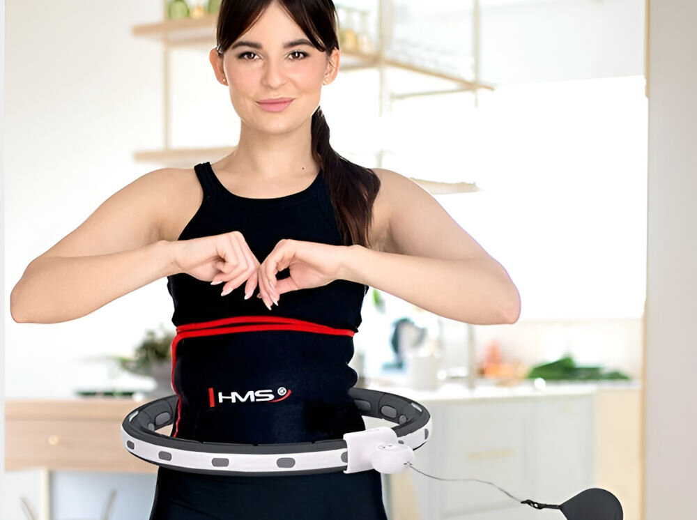 Hula hop HMS HHM15 Czarno-biały różnorodne korzyści wspieranie wzmacniania mięśni brzucha poprawa postawy ogólna kondycja fizyczna lepsze krążenie poprawa wydolności organizmu 30-minutowe sesje zauważalne rezultaty