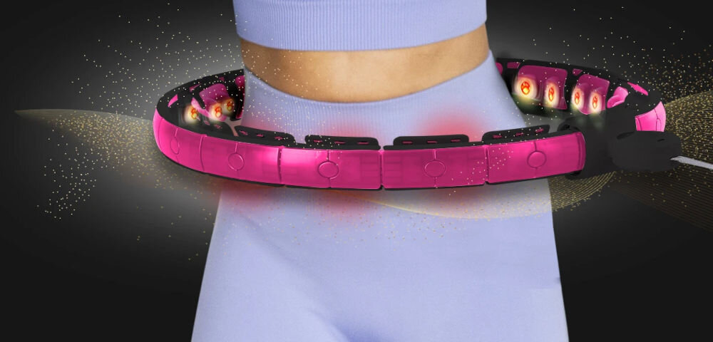 Hula hop HMS HHM16 Czarno-różowy trwałe materiały PVC ABS stal nierdzewna regulacja obwodu 16 segmentów zakres regulacji od 59 do 113 cm cyfrowy wyświetlacz LCD parametry treningowe funkcjonalne ekologiczne rozwiązanie