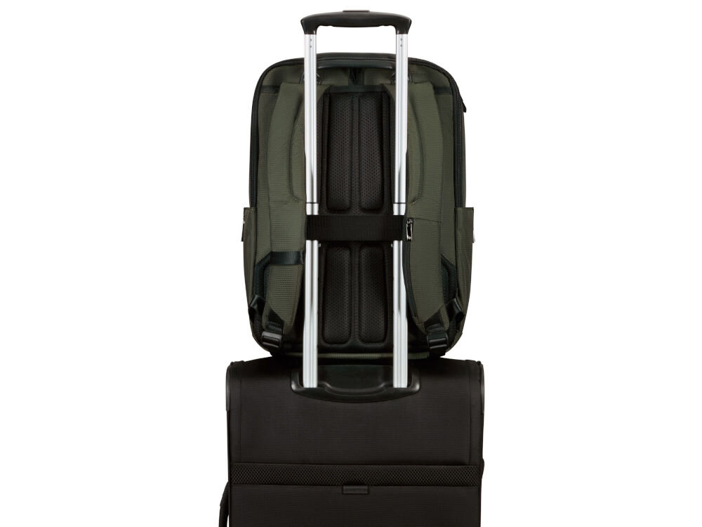 Plecak na laptopa SAMSONITE XBR 2.0 15.6 cali zielony smart sleeve specjalny pasek umożliwiający zamocowanie plecaka na rączce walizki