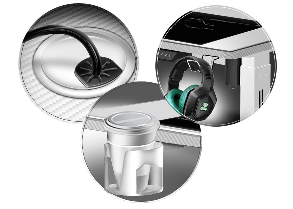 Biurko COBRA Electra organizer kable funkcje uchwyt sluchawki kubek otwory kablowe