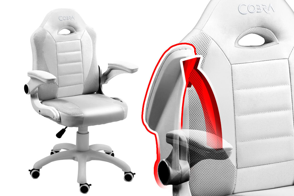 Fotel COBRA Junior Pro CRF-2307 Biały regulowane podłokietniki możliwość dopasowania wysokości zakres wysokości od 90 do 100 cm regulowana wysokość siedziska od 43 do 53 cm podnośnik gazowy klasy 3