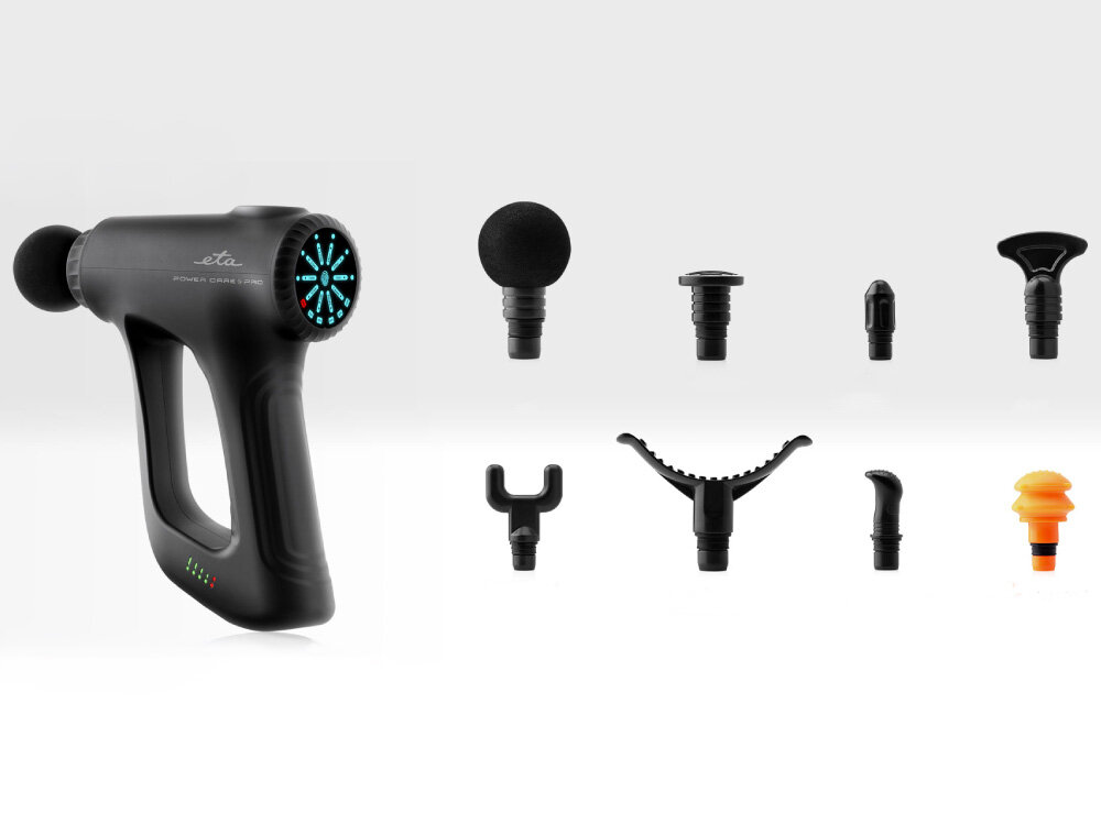 Masażer ręczny Gun ETA Power Care Pro 266090000 10 stopni intensywności, 8 wymiennych głowic: okrągła, stożkowa, widełkowa, płaska, wygięta, łopatkowa, łukowa, głowica typu grzybek