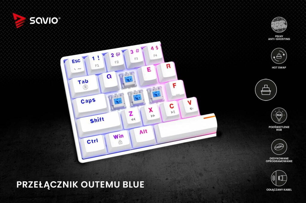 4 klawiatura mechaniczna whiteout x2 savio przelaczniki outemu blue pl