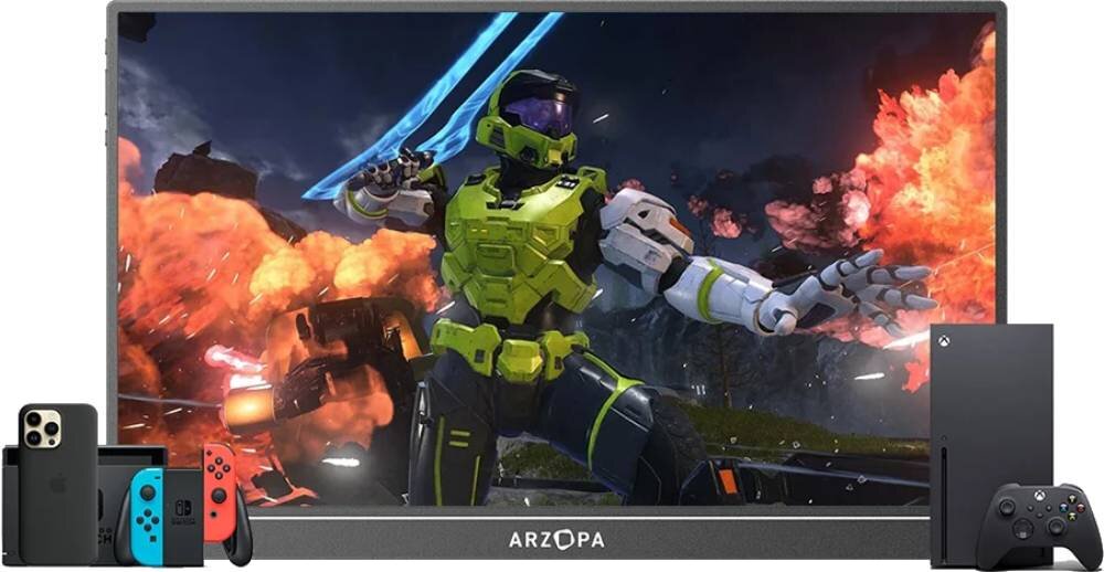 Monitor ARZOPA Z1F 16.1 1920x1080px IPS 144Hz porty złącza podłączenie zasilanie kompatybilność