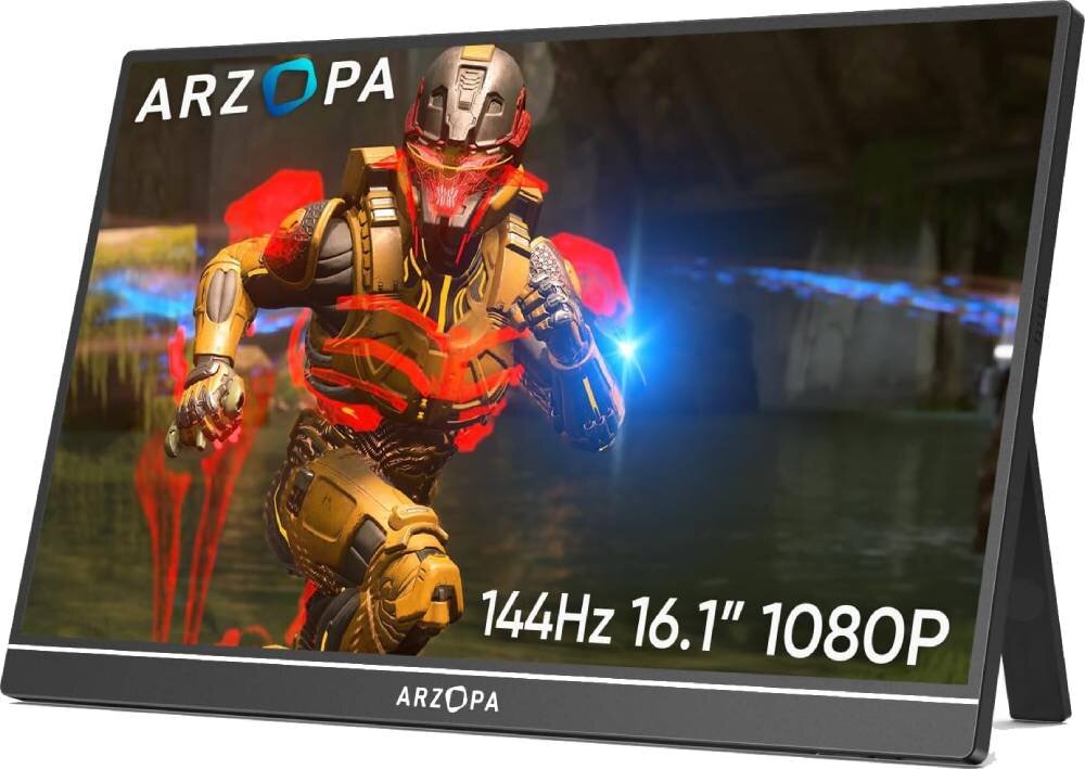 Monitor ARZOPA Z1F 16.1 1920x1080px IPS 144Hz głośniki dźwięk regulacja jasności głośność menu OSD