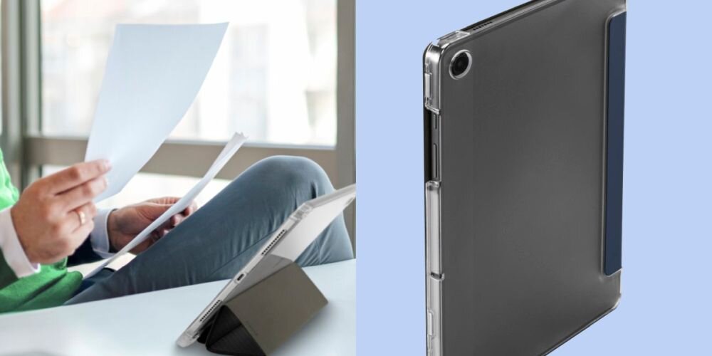 Etui na Galaxy Tab A9+ HAMA Fold Clear Przezroczysty tył - uzytkownik, przezroczysty tyl