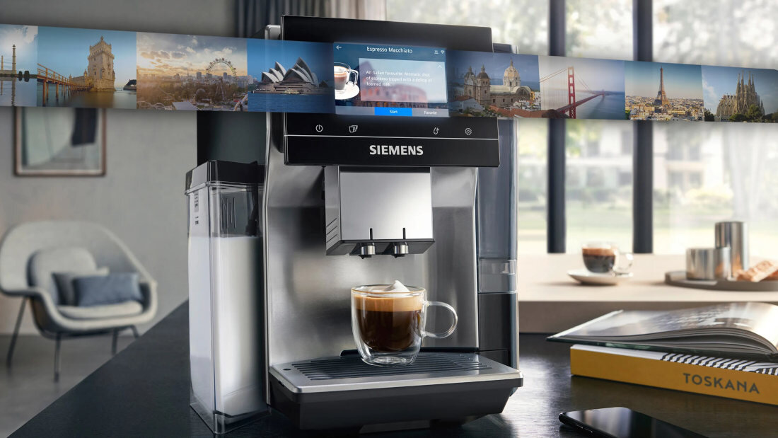 Ekspres SIEMENS EQ700 TQ717R03 Stal ciemna coffeeWorld smak 10 różnych krajów 21 specjałów kawa doznania