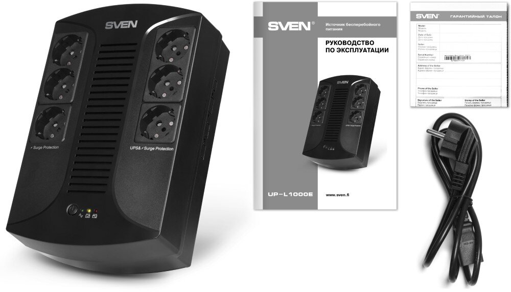 Zasilacz UPS SVEN UP-L1000E 1000VA 510W opakowanie zestaw
