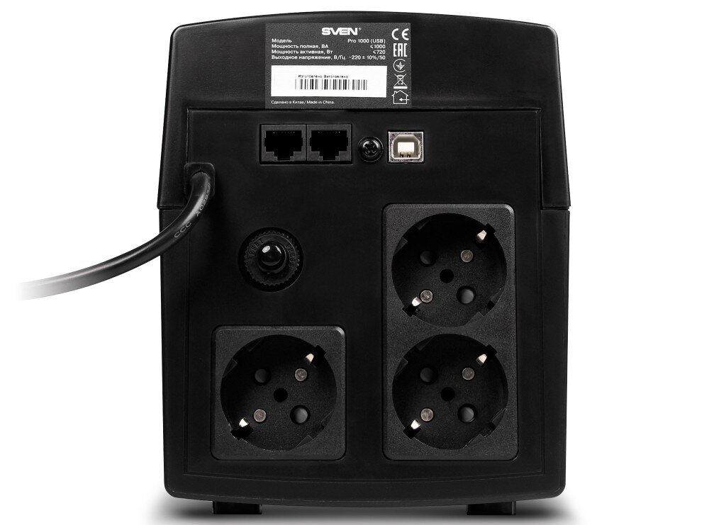 Zasilacz UPS SVEN Pro 1000 1000VA 720W zabezpieczenia filtr bezpieczeństwo gniazda port USB oprogramowanie